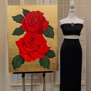 Black midi straight skirt